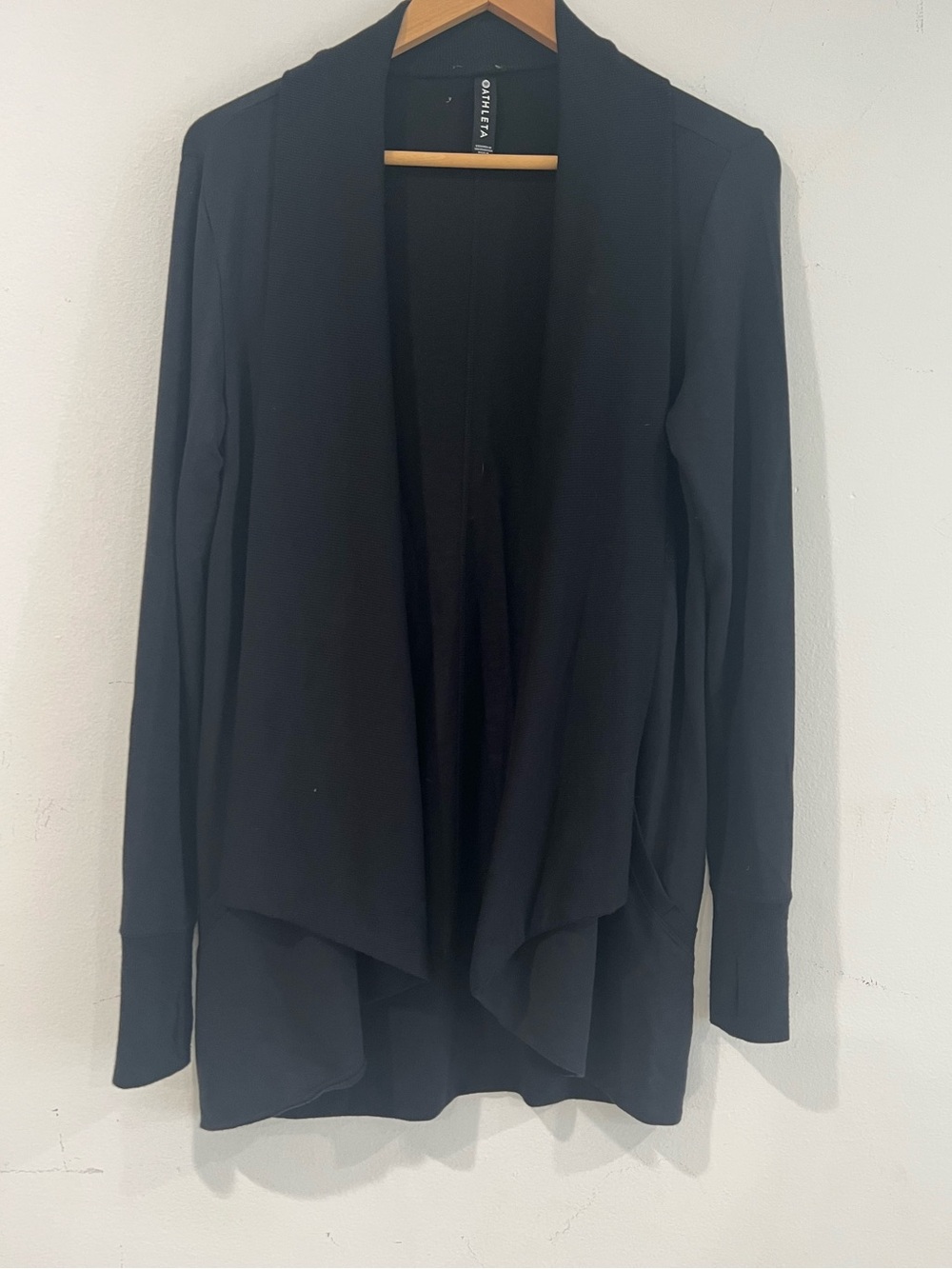 ATHLETA Black Draped Open-Front Lightweight Cardigan S